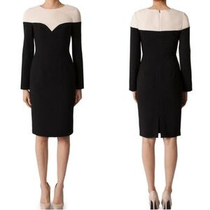 NWT Black Halo Black & Cream Ponte knit Long Sleeve sweetheart dress lined 10